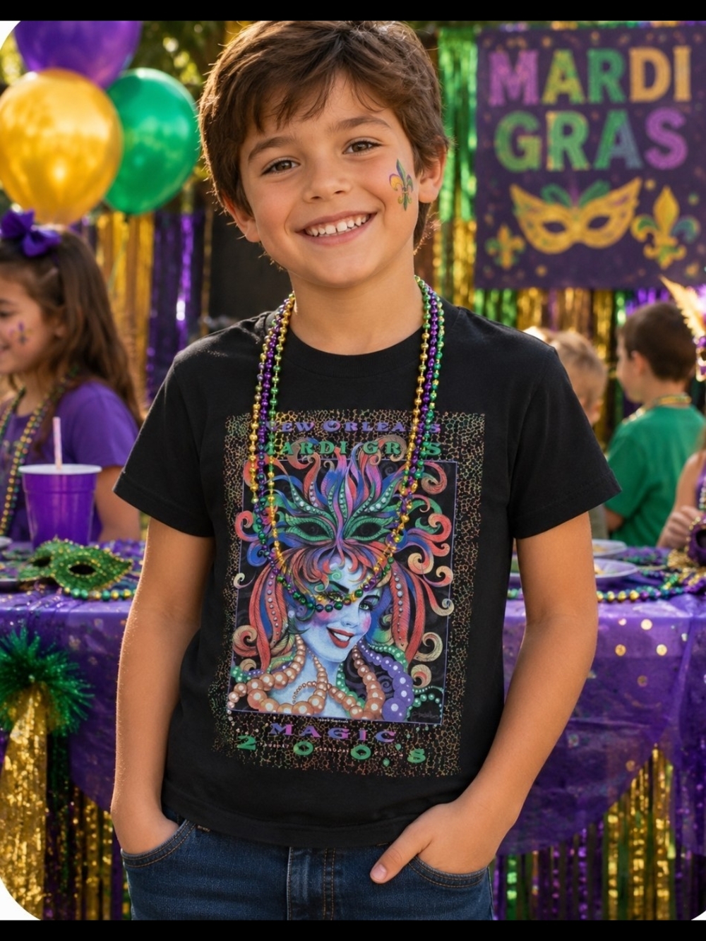 2008 New Orleans Mardi Gras Magic Youth T-Shirt Black  Small (6/8) Graphic Tee
